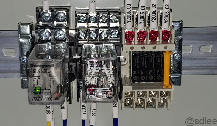 LY2N Relays and R4T-16P Relay Board Installed in PLC Control Panel - Size Comparison