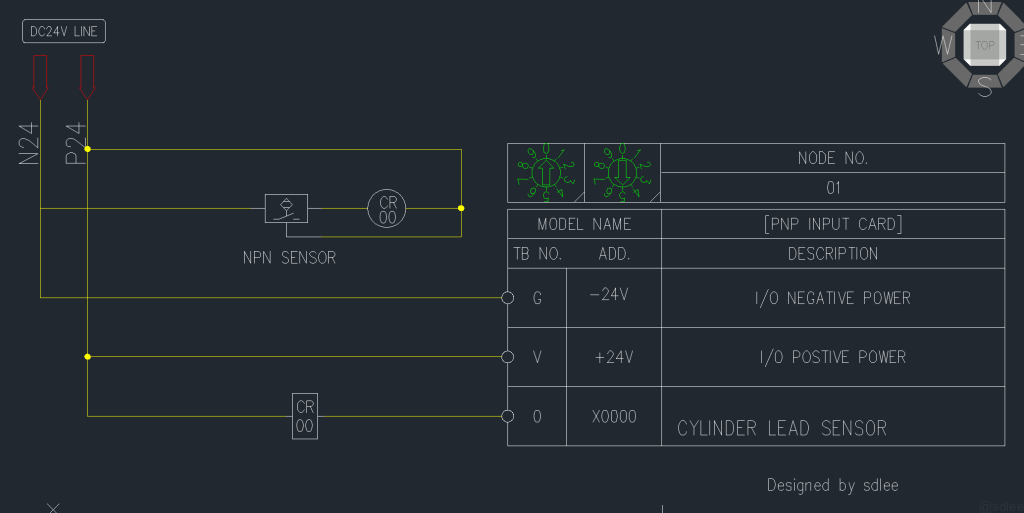 Relay wiring diagram to convert a PNP sensor output to an NPN (Sink Type) PLC input. The relay provides a 0V (Ground) signal to the PLC card.